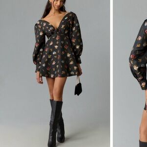 Anthropologie Black Floral Mini Dress